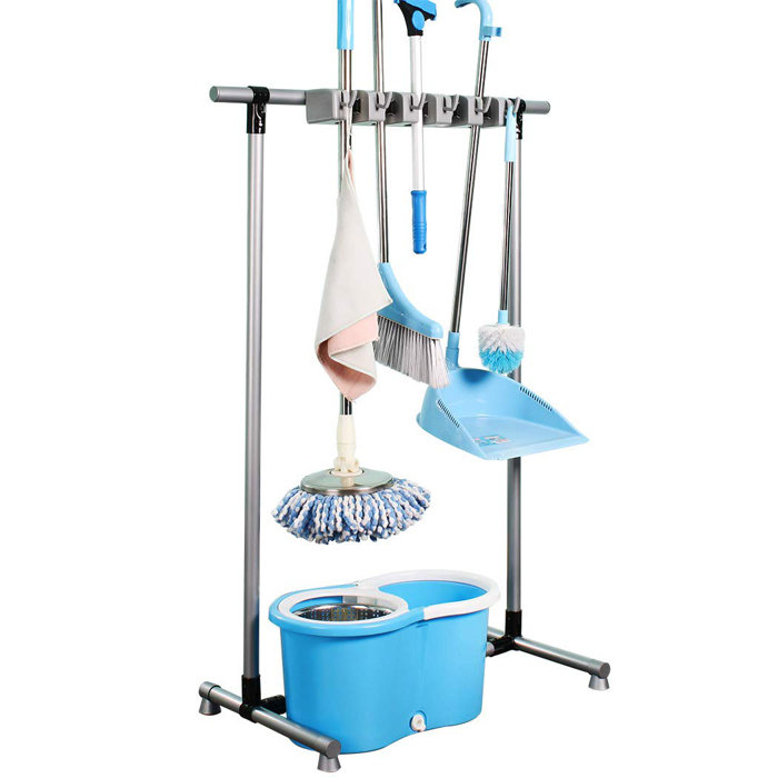 Polar Broom And Mop Holder Put Wet Mops Movable FloorMounted Mop Rack